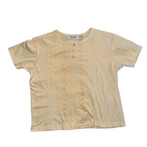 Shenanigans Vintage 90s yellow short sleeve top w/ buttons & embroidered flowers